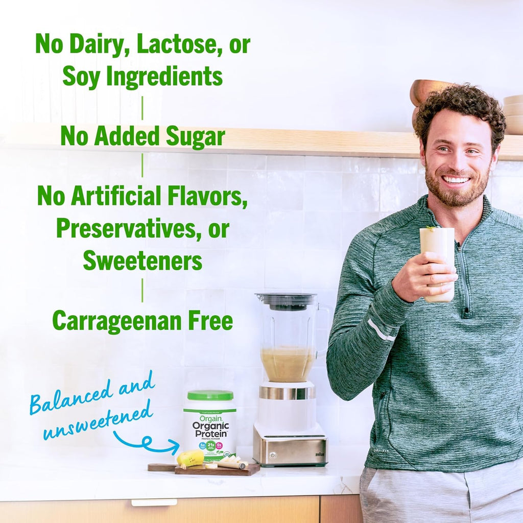 Organic Unflavored Vegan Protein Powder, Natural Unsweetened - 21G of Plant Based Protein, Non Dairy, Gluten Free, No Sugar Added, Soy Free, Non-Gmo, 1.59 Lb (Packaging May Vary)