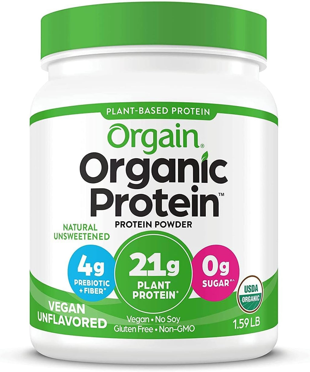 Organic Unflavored Vegan Protein Powder, Natural Unsweetened - 21G of Plant Based Protein, Non Dairy, Gluten Free, No Sugar Added, Soy Free, Non-Gmo, 1.59 Lb (Packaging May Vary)