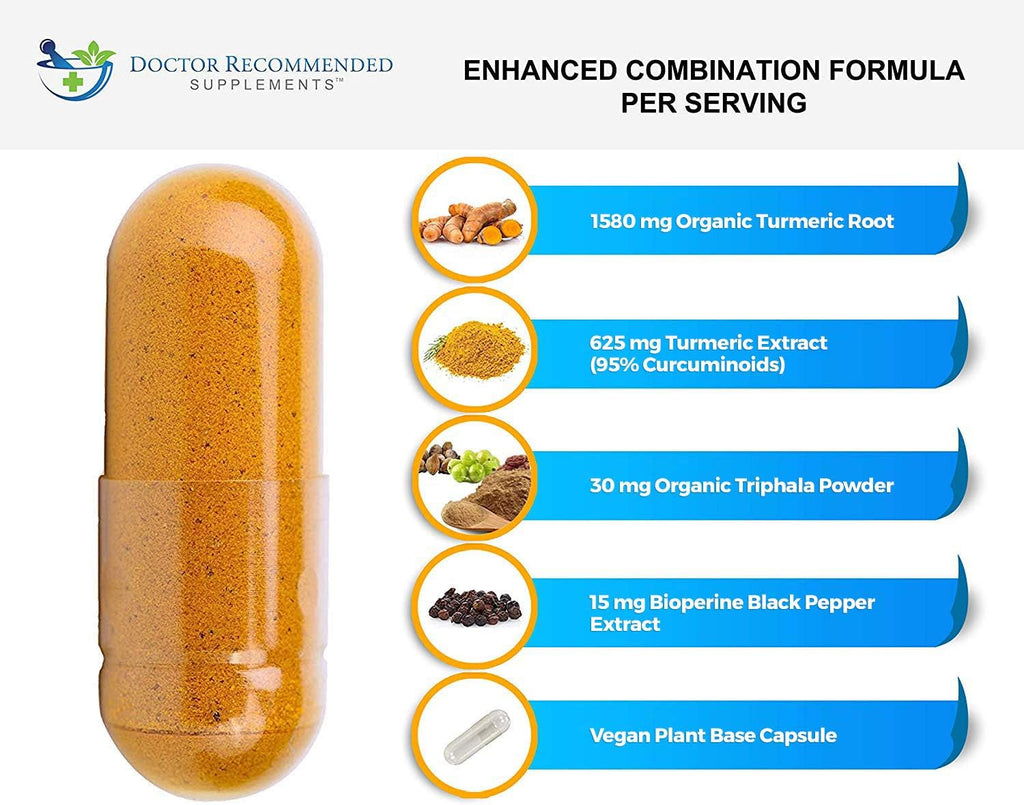 Turmeric Curcumin Supplement - 2250Mg/D - Veggie Caps - 95% Curcuminoids with Black Pepper Extract (Bioperine) - 750Mg Capsules - 100% Organic - Most Powerful Turmeric (180 Count)